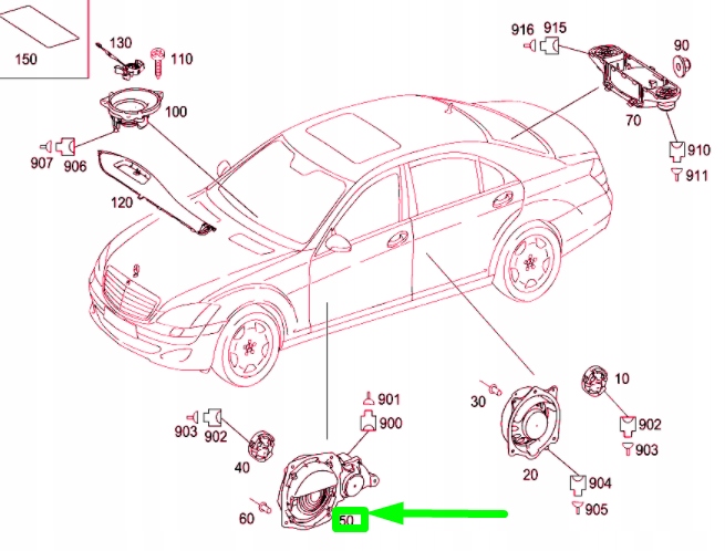 MB AVEC W221 ACCOUDOIR PORTES AVANT DROITS INFÉRIEUR HAUT-PARLEUR A2218202902