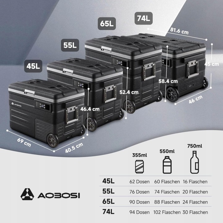 RÉFRIGÉRATEUR AAOBOSI 74L AVEC APLIKACJA I OSWIETLENIEM LED 12/24V 100-240V U75