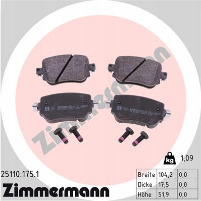 ZAPATAS ZIMMERMANN PARTE TRASERA - VW POLO VI 272MM 