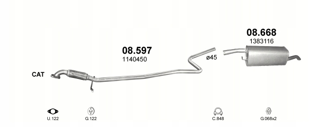 POLMOSTROW SILENCIEUX FORD FUSION 1,4 02- ARRIÈRE