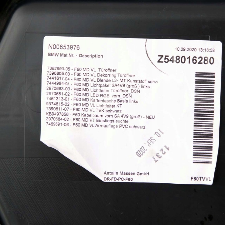 MINI COUNTRYMAN F60 PANNEAU CHÂSSIS COLLECTEUR PORTES GAUCHE AVANT CARBONE NOIR