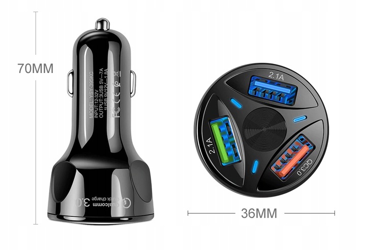 TRAGALUZ DISPOSITIVO DE CARGA DE AUTOMÓVIL 3X USB 3A QC3.0 