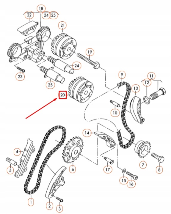 AUDI A3 8P INTEL RÉGULATEUR GALET DISTRIBUTION 022109087J ORIGINAL