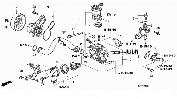 CON HONDA 19505-RNA-A00 TUBO DE BOMBA DE AGUA R18, R20 