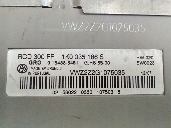 VW EOS GOLF V PASSAT B6 RADIO CD RCD300FF 1K0035186S