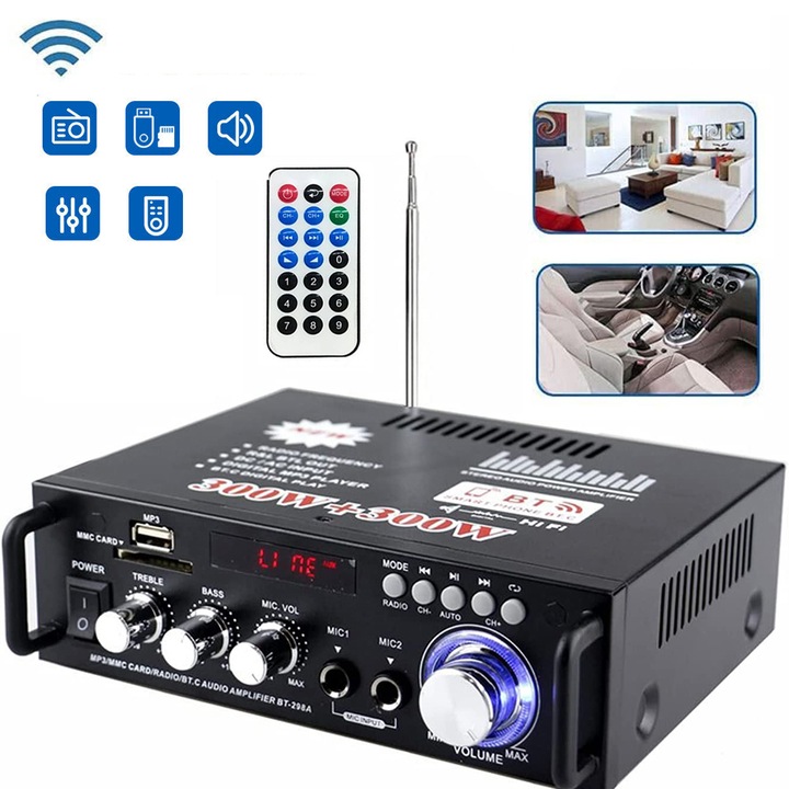 MINI AMPLIFIER HIFI BLUETOOTH 5.0 STEREO AUDIO 300W+300W 