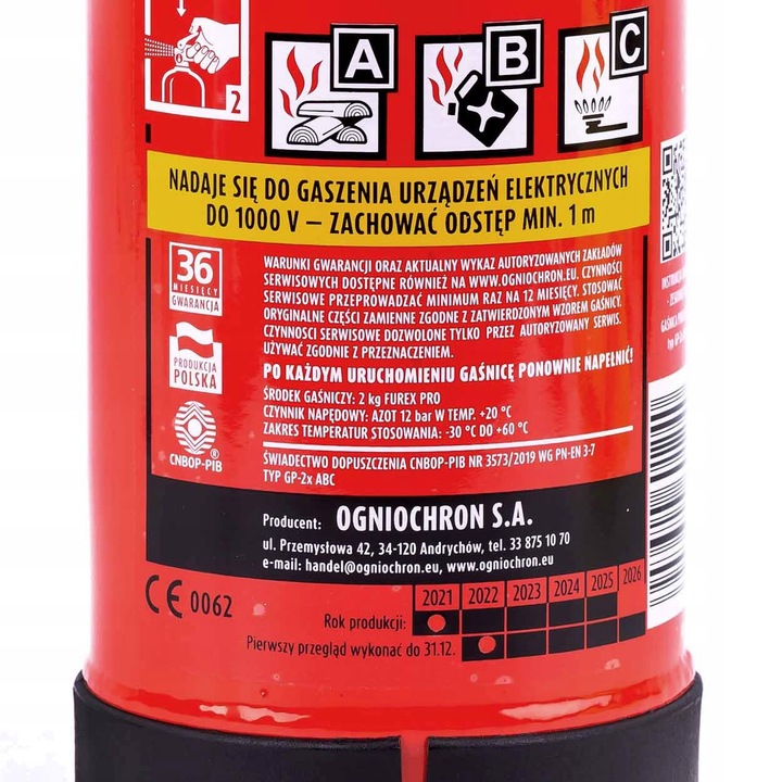 EXTINGUIDOR DE POLVO DE AUTOMÓVIL 2KG ABC MANOMETR PERCHERO OGNIOCHRON 2024 