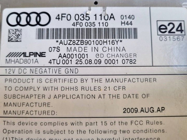 CHANGEUR DISQUES CD AUDI A6 4F/C6 RESTYLAGE 2010 4F0035110A