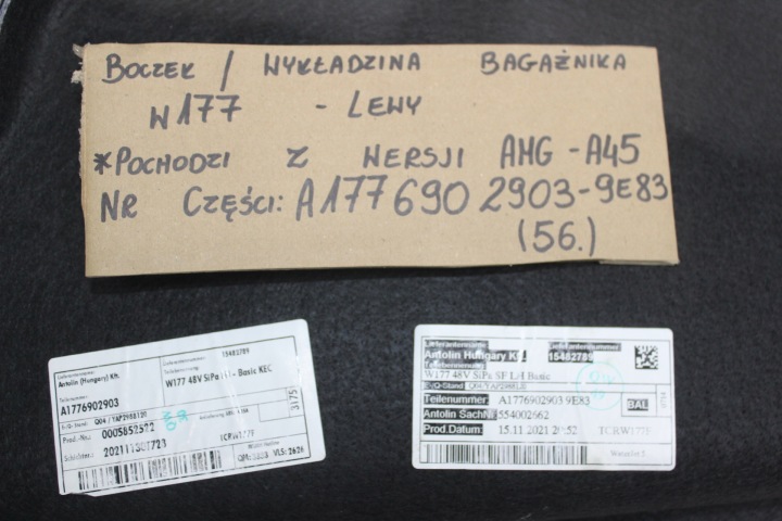 MERCEDES A CLASSE W177 AMG A45 INSERT COUVERCLES DE COFFRE REVÊTEMENT COLLECTEUR GAUCHE 9E83