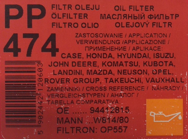 FILTRE HUILES PZL SEDZISZOW PP-4.7.4 PP474 HONDA ACCORD 2.0I CIVIC 1.4I 1.6I