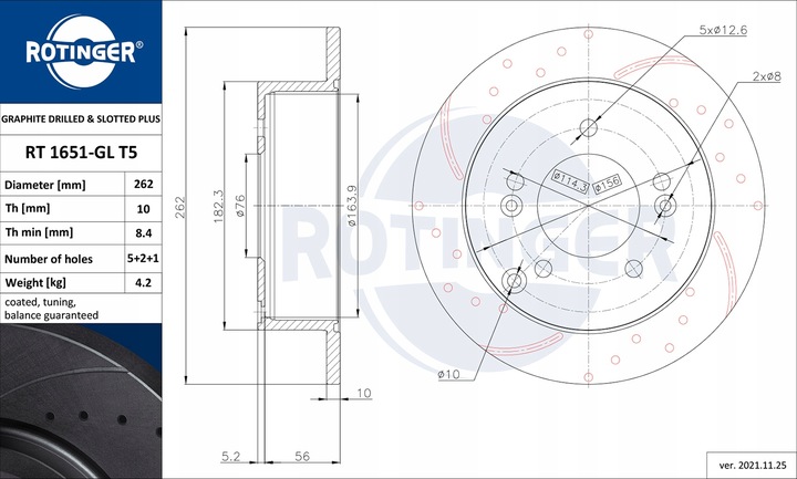 DISKAI ROTINGER KIA SPORTAGE JE 04- GAL. 262MM nuotrauka 2