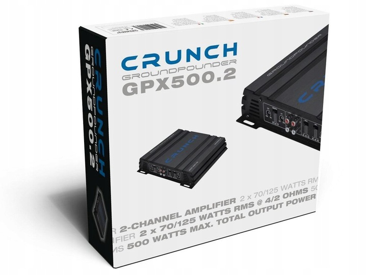 POTENTE REFORZADOR CRUNCH GPX500.2 250EN RMS EN MOSTKU 2 DE CANALES 2 X 125 WAT RMS 