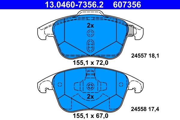 ZAPATAS HAMULC. PEUGEOT 5008 09-17 PARTE DELANTERA ATE 13.0460-7356.2 