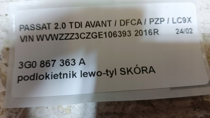 VW PASSAT B8 ACCOUDOIR PORTES CUIR ARRIÈRE GAUCHE 16R