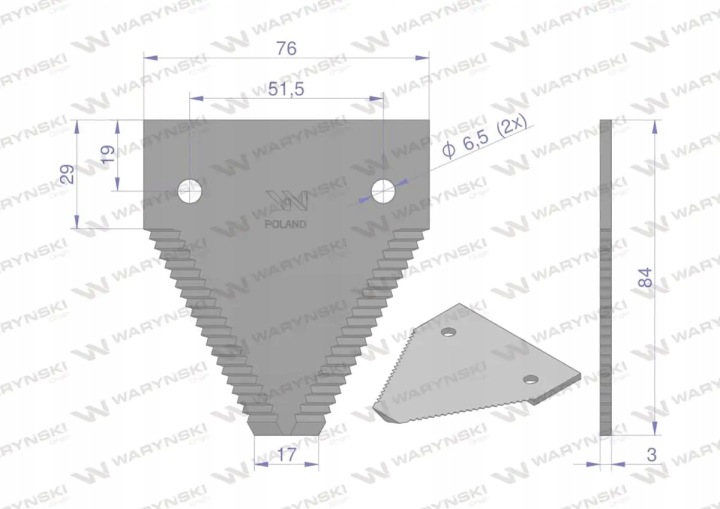 NOZ ZNIWNY 84X76X3MM OUVERTURE 6.5 ZASTOSOWANIE 611203.1 CLAAS WARYNSKI SPRZE