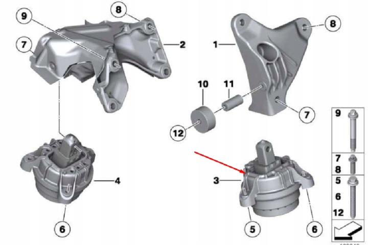 BMW 7 F01 GAUCHE COUSSIN MOTEUR 22116777365 6777365 3.0 ESSENCE 235 KW