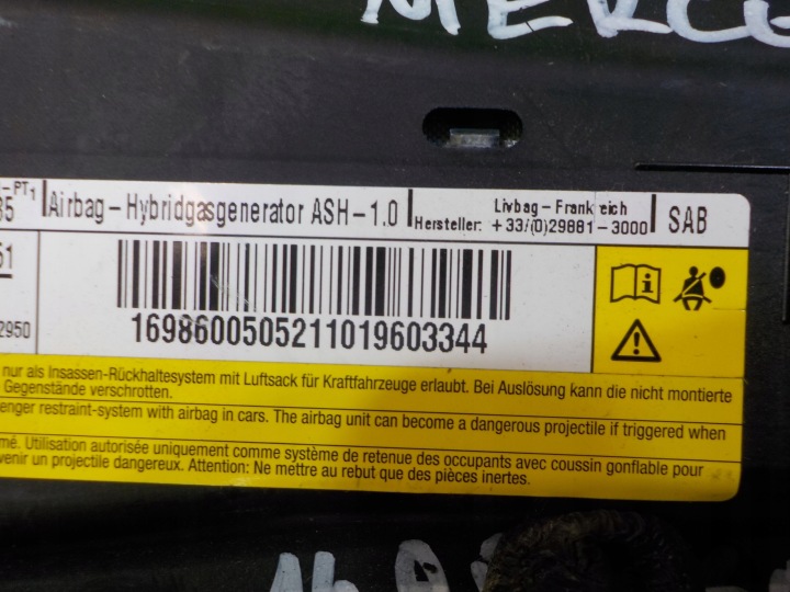 MERCEDES B W245 LIFT 10R AIRBAG COUSSIN SIÈGES GAUCHE AVANT 601378501
