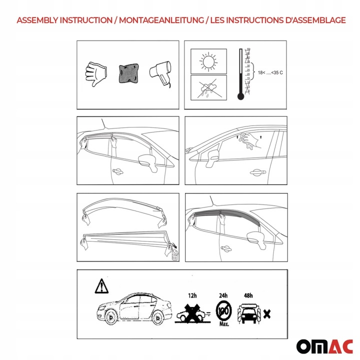 4X DÉFLECTEUR D'AIR ANTILUIE VERS FORD FOCUS 2018-2025 BERLINE COMPACTE BERLINE SOMBRE