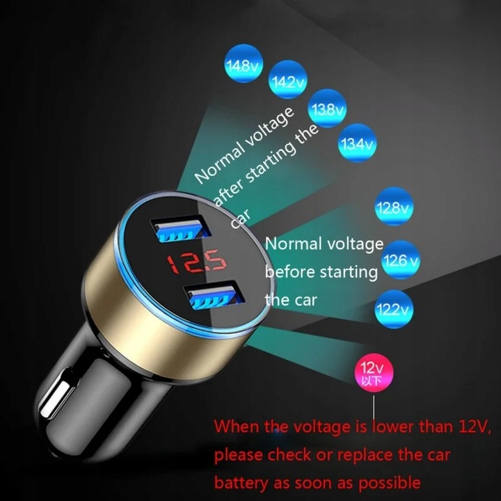 CAR CHARGER 3.1A QUICK CHARGE DUAL USB PORT DIODO LUMINOSO LED DISPLAY CIGARETTE LIGHTER 