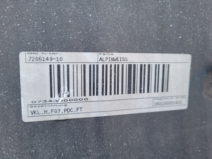 BMW 5 GRAN TURISMO GT F07 PARE-CHOCS ARRIÈRE ARRIÈRE 51127201262 0054