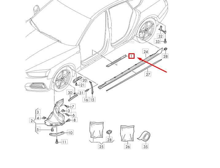 AUDI A5 8W6 MOULURE SEUIL AVANT DROITE 8W0853374F9B9 ORIGINALE