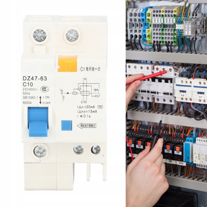 DISJONCTEUR MINI MCB 1P N 10A 230V 400V 30MA 6000A ZDOLNOSC T5