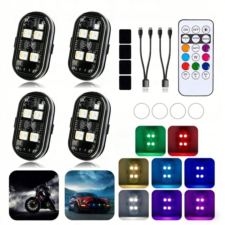 SANS FIL AMPOULE STROBOSCOPIQUE LED AVEC TÉLÉCOMMANDE 4 PIÈCES VERS VÉLO DRON+ COULEUR