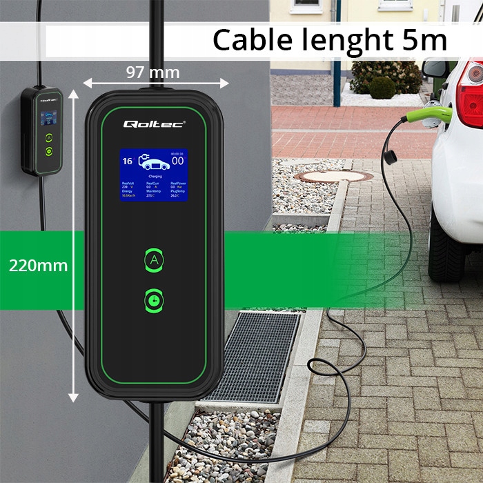 QOLTEC MOBILE CHARGEUR EV TYPE 2 11KW 3-FAZY LCD 5M WALLBOX