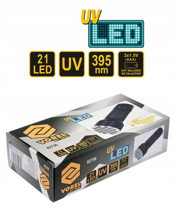 LAMPE DE POCHE UV AVEC GOGLAMI OCHRONNYMI VOREL 82756