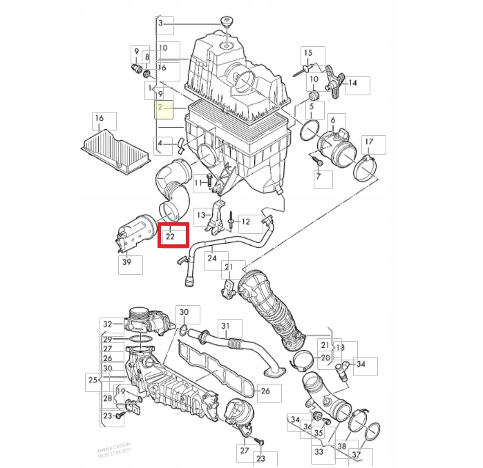 VOLSKWAGEN TRANSPORTER T6 AIR CLEANER INTAKE HOSE 7E0129578B