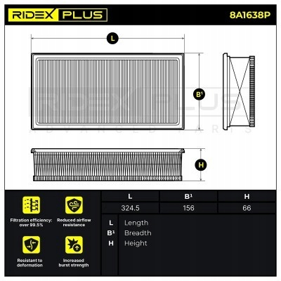 RIDEX 8A1638P FILTRE AIR