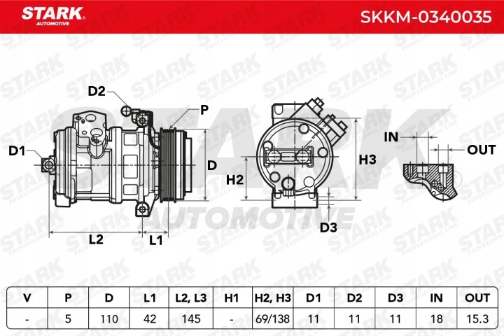 COMPRESSEUR DE CLIMATISATION STARK SKKM-0340035 10S17C VERS BMW X5 (E53)