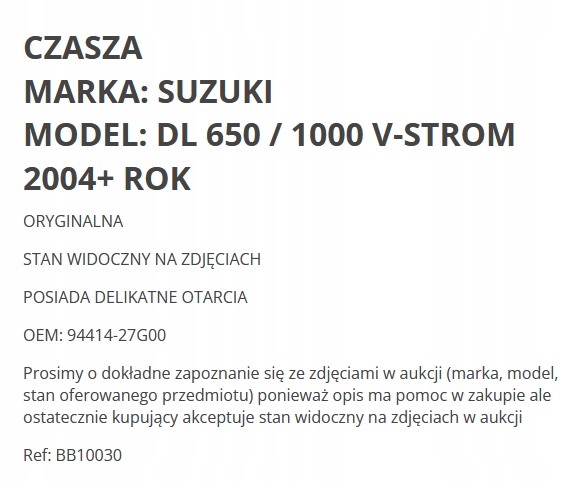 CASQUETTE DÉFLECTEUR D'AIR PROTECTION REMPLISSAGE SUZUKI DL 650 1000 V-STROM 04+