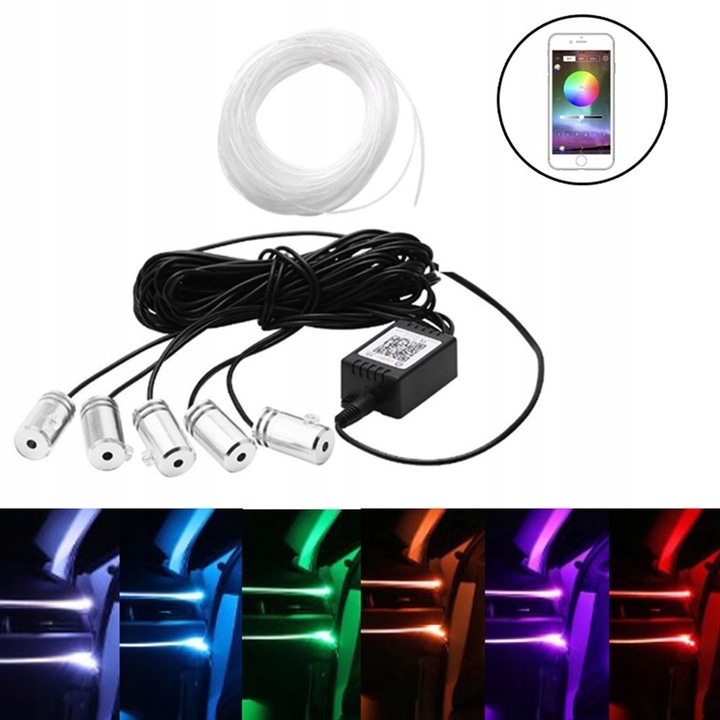 6M FIBER-OPTIC CORD EL WIRE AMBIENT LED RGB SMART APP 