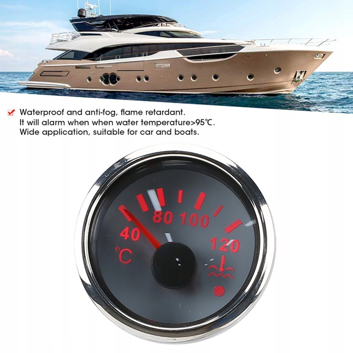 2IN WATER TEMP GAUGE 40-120C ÉTANCHE INTELLIGENT ALARME 12V 24V