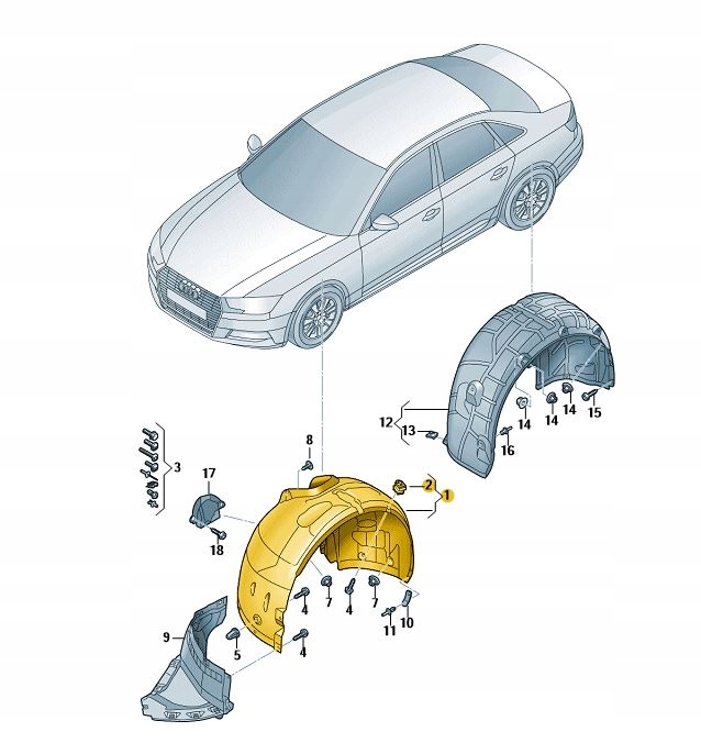 PASSAGE DE ROUE AVANT DROIT AUDI A4 B9 8W0821172B DE ASO