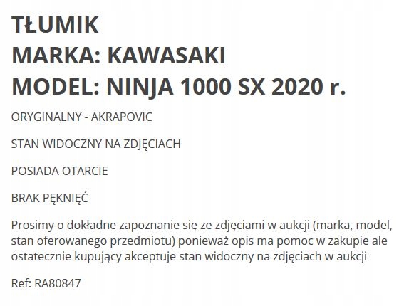 SILENCIEUX AKRAPOVIC KAWASAKI Z1000 NINJA 1000 SX 20
