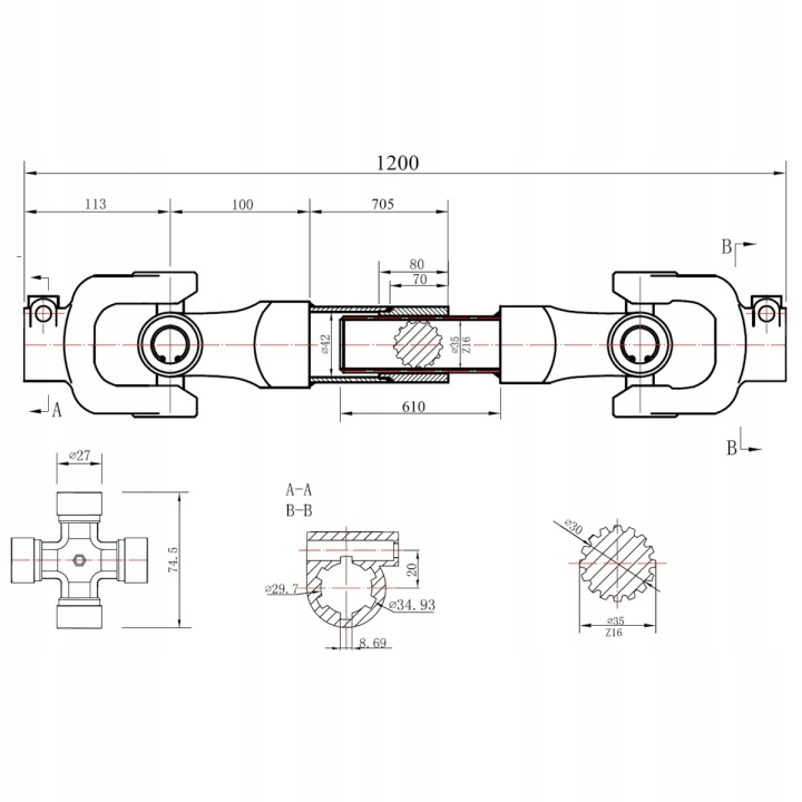 ARBRE PRZEKAZNIKA PUISSANCE IVS 120CM TYPE FREZOWANY PRZEGUBOWO TÉLESCOPIQUE 600NM