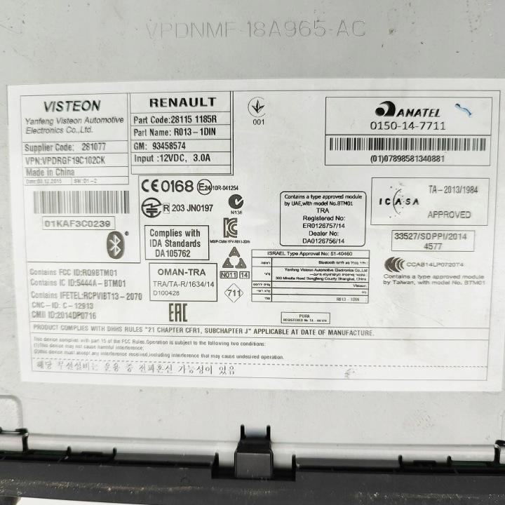 RADIO SANS NAVIGATION OPEL VIVARO FURGON 281151185R 33499583 1.6L 66KW 2015
