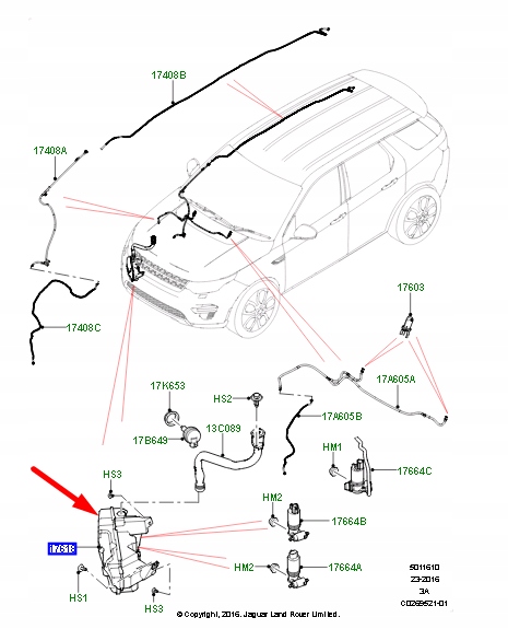 RÉSERVOIR LIQUIDE VERS LAVE-GLACES VITRE LR DISCOVERY SPORT L550 LR025760