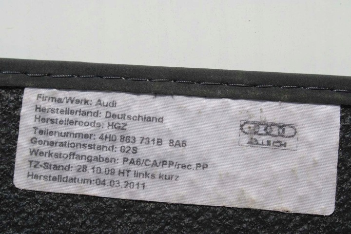 AUDI A8 TAPIS DE SOL REVÊTEMENTS ESSUIE-GLACES 4H1863691C PLANCHERS 4H 4H1863691C 4H