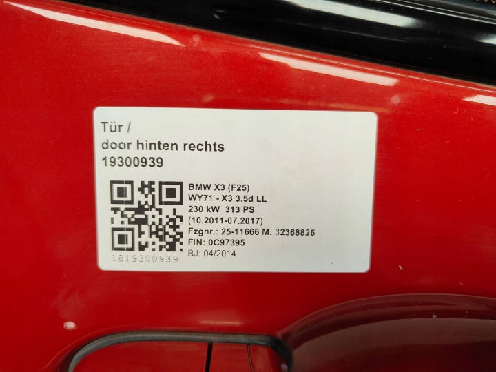 PORTES DROIT ARRIÈRE DROIT ARRIÈRE BMW F25 X3 A75 MELBOURNE ROT KIT