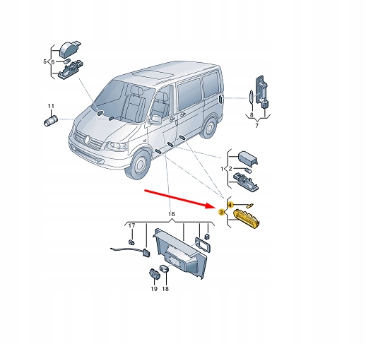 VW TRANSPORTER T5 ÉCLAIRAGE ENTRÉE AVEC NAPISEM 7E5947415L72A ORIGINE