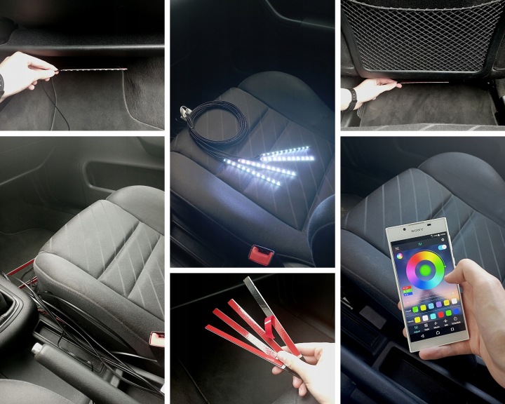 LED CABINES VOITURE RGB 4X30CM COFFRE BLUETOOTH
