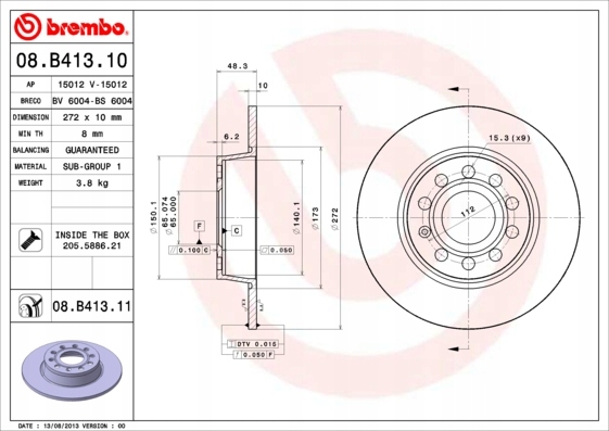 DISCOS ZAPATAS PARTE TRASERA BREMBO VW SCIROCCO 3 