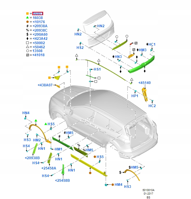 FORD OE CJ54-S16004-BA5JA6 TRIANGLE BOUCHON AILE