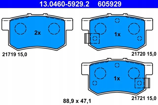 PADS BRAKE REAR SET ATE 13.0460-5929.2 HONDA FIAT SUZUKI ROVER 