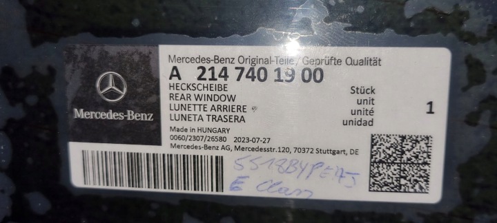 VITRE ARRIÈRE MERCEDES E-KLASA S214 DE 2023- E CLASS SOMBRE I CLAIR VERTE