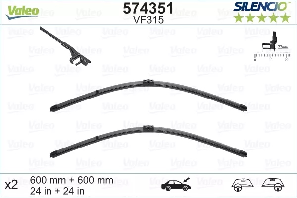 POIGNÉE ESSUIE-GLACES VALEO 574351 AVANT 600 MM TRANSPORTER VW T5