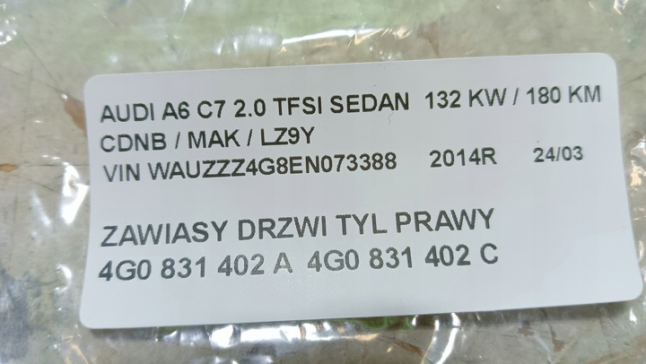 AUDI A6 C7 CORTINAS DE PUERTA PARTE TRASERA DERECHA LZ9Y 14R 